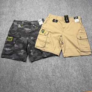 Lee Cargo Shorts Mens 33 Khaki Gray Camo Active Stretch Motion Flex